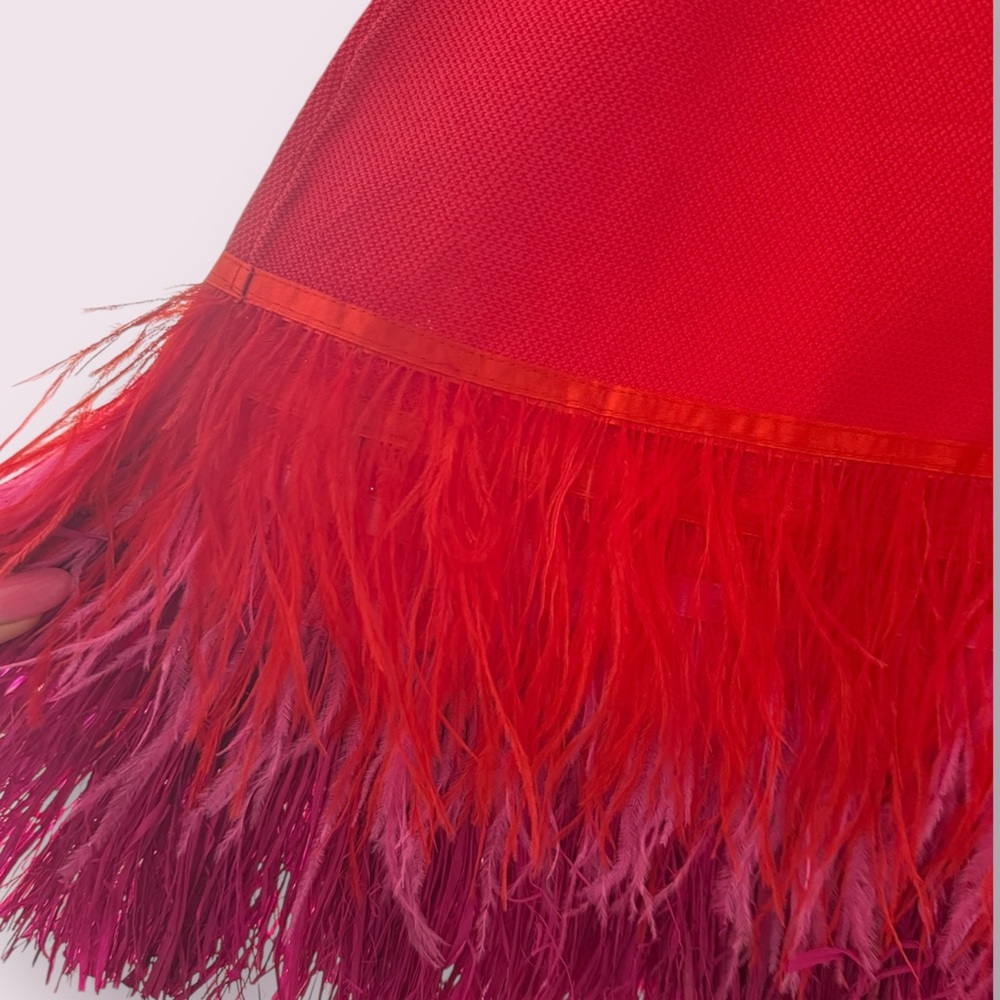 ❤️🔥 STAUD Etta Dress | Size S | Blood Orange Feather Mini ❤️🔥 - Picture 4 of 9